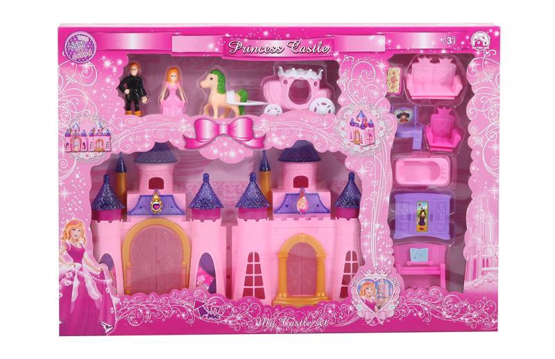 Colorful lights castle with 12 music + dolls+ furniture (two color) (with three AG13 batteries)