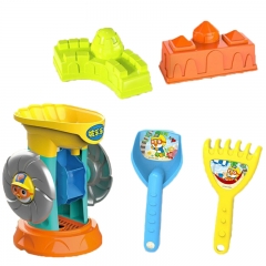 5PCS Beach toy hourglass set (hourglass、rake、shovel、2 castles)