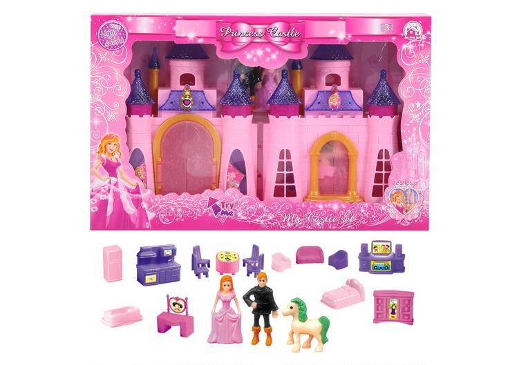 Colorful lights castle with 12 pieces of music + furniture + people (two colors) (with three AG13 batteries)