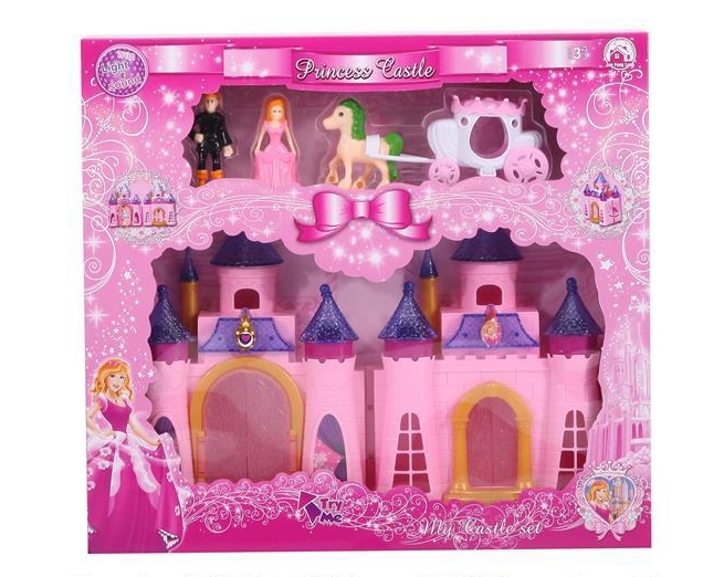 Colorful lights castle with 12 music + dolls+ furniture (two color) (with three AG13 batteries)