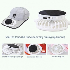 Rechargeable Solar Hat Fan, Removable 360° Rotating Portable Fan for Baseball Cap, USB & Solar Dual Charging Cooling Fan for Outdoor Camping Gardening Fishing
